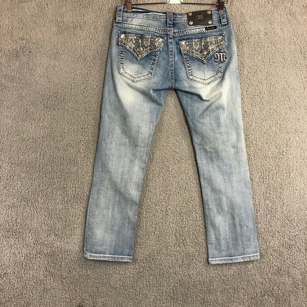 Miss Me Signature Cropped Jeans 27 Distressed Flap Pocket Bling Y2K - Picture 4 of 13